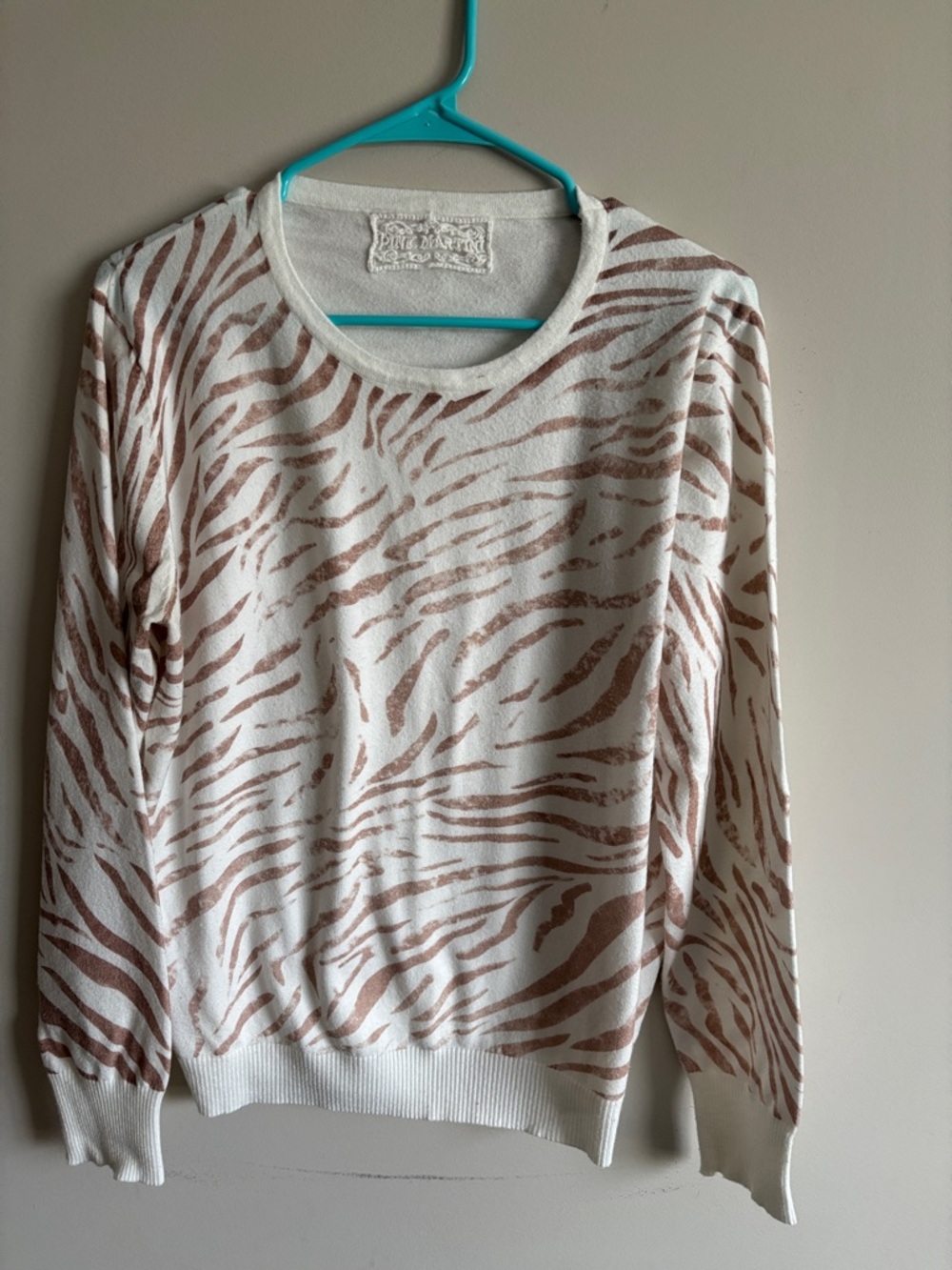 Pink Martini Cream & Light Brown Zebra-Print Crewneck Sweater